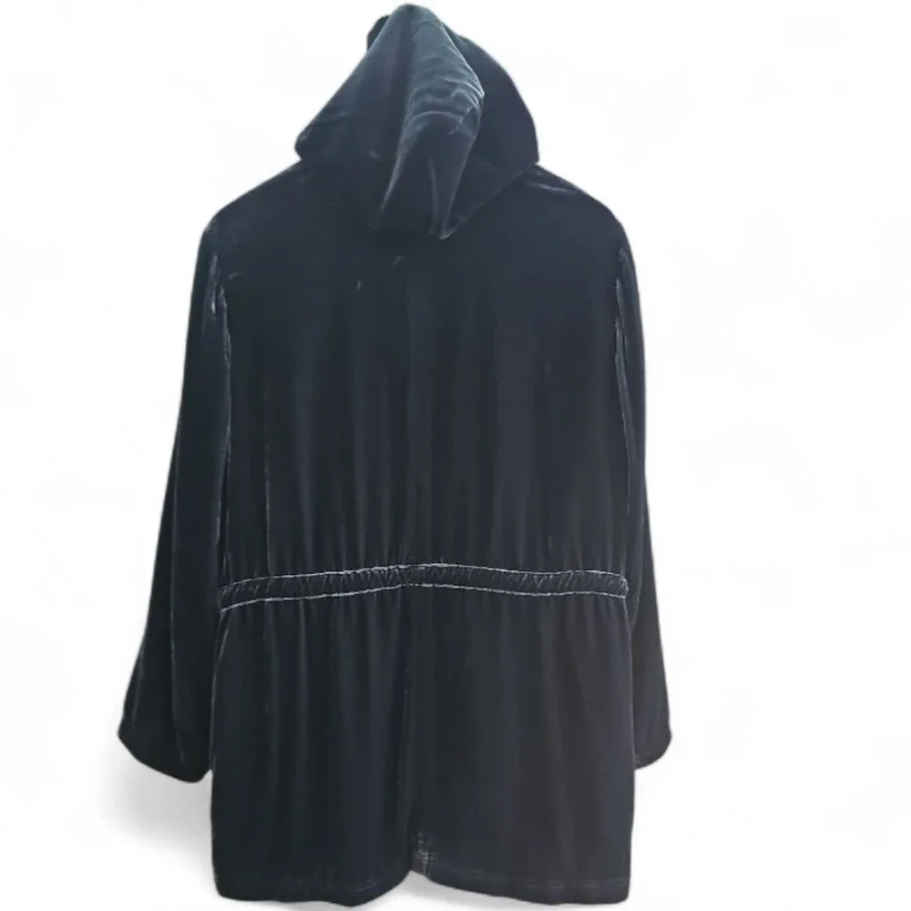 J. Jill Silk Blend Velvet Hooded Jacket Sz L Teal Statement Layer Jewel Tone - Picture 3 of 16